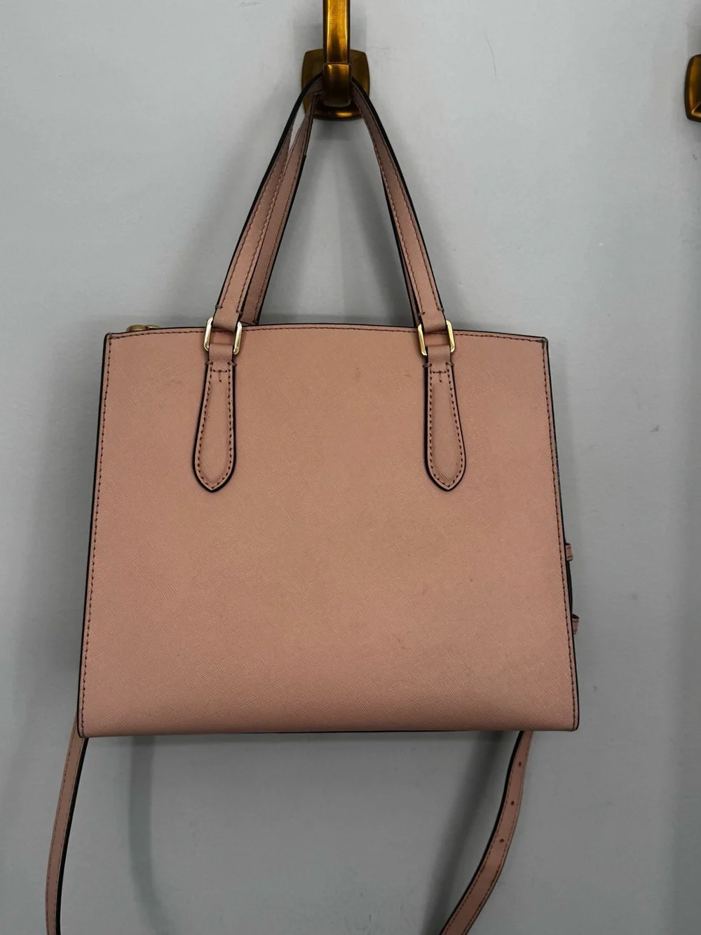 Tory Burch Blush Pink Saffiano Leather Satchel with Crossbody Strap
